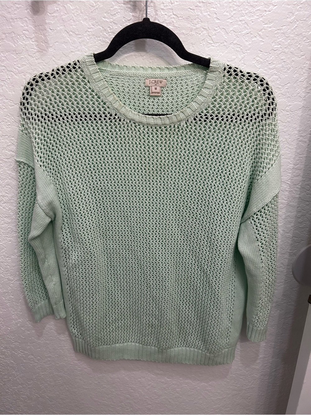 J. Crew Soft Mint Openwork Crewneck Sweater